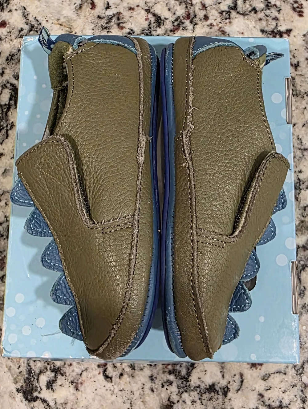 Kickee Pants Dino Scales Moss Green Leather Slip On Shoes Size 6 (18-24m) EUC
